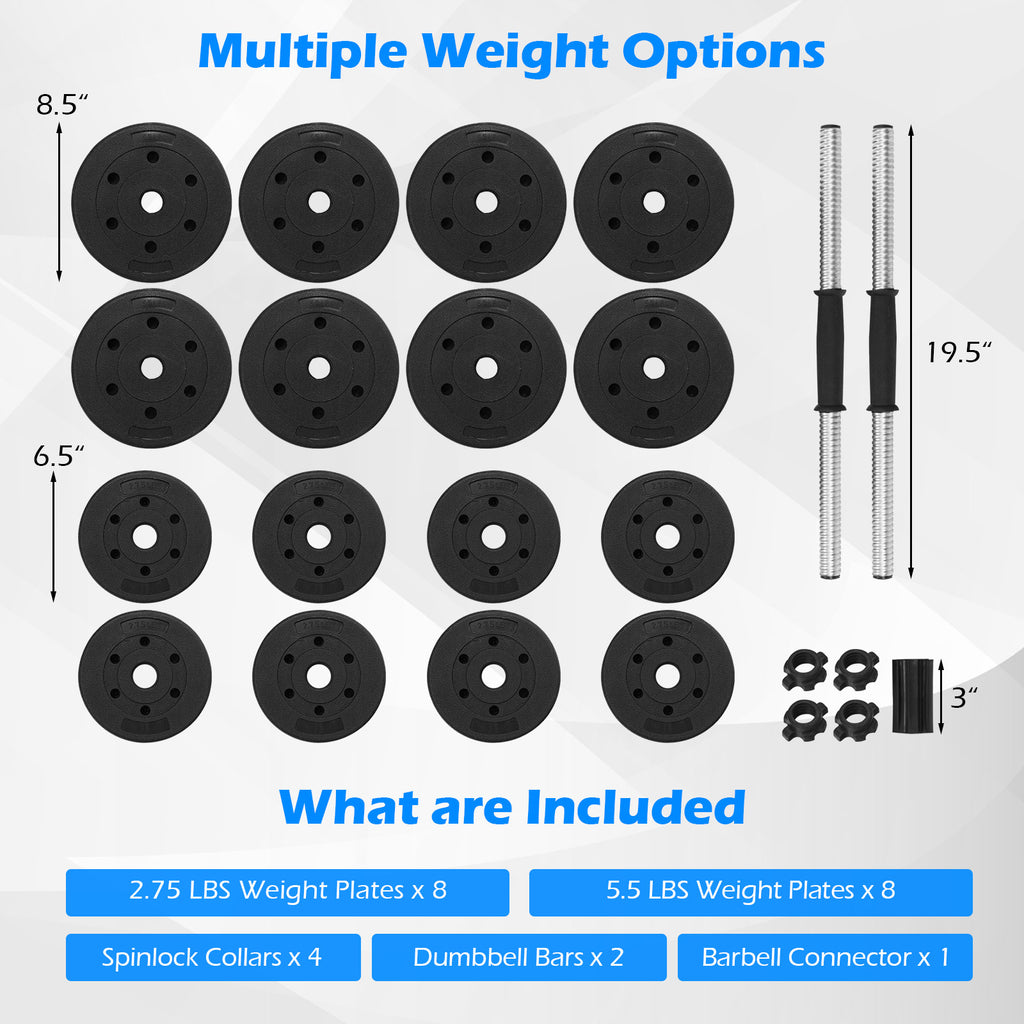Adjustable Dumbbells 66 LBS Free Weights Set with Connectors - Home Gym Fitness Equipment