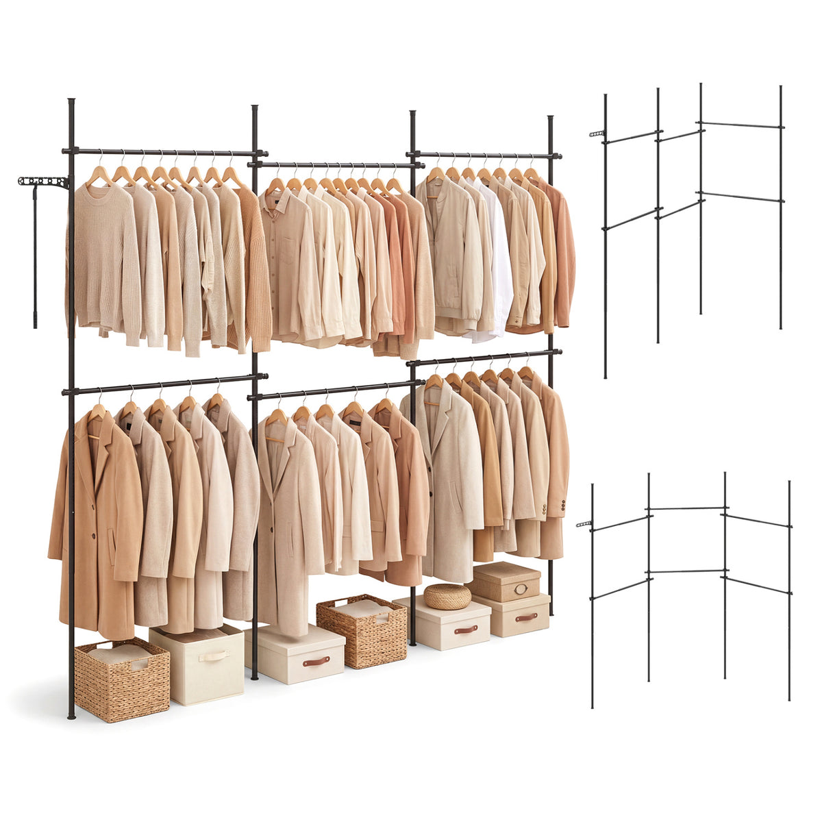 Adjustable Floor to Ceiling Clothes Rack with 6 Hanging Rods - Black