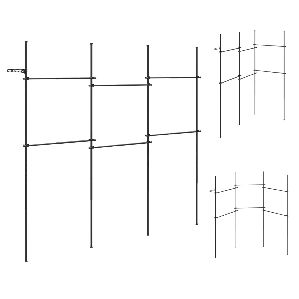 Adjustable Floor to Ceiling Clothes Rack with 6 Hanging Rods - Black