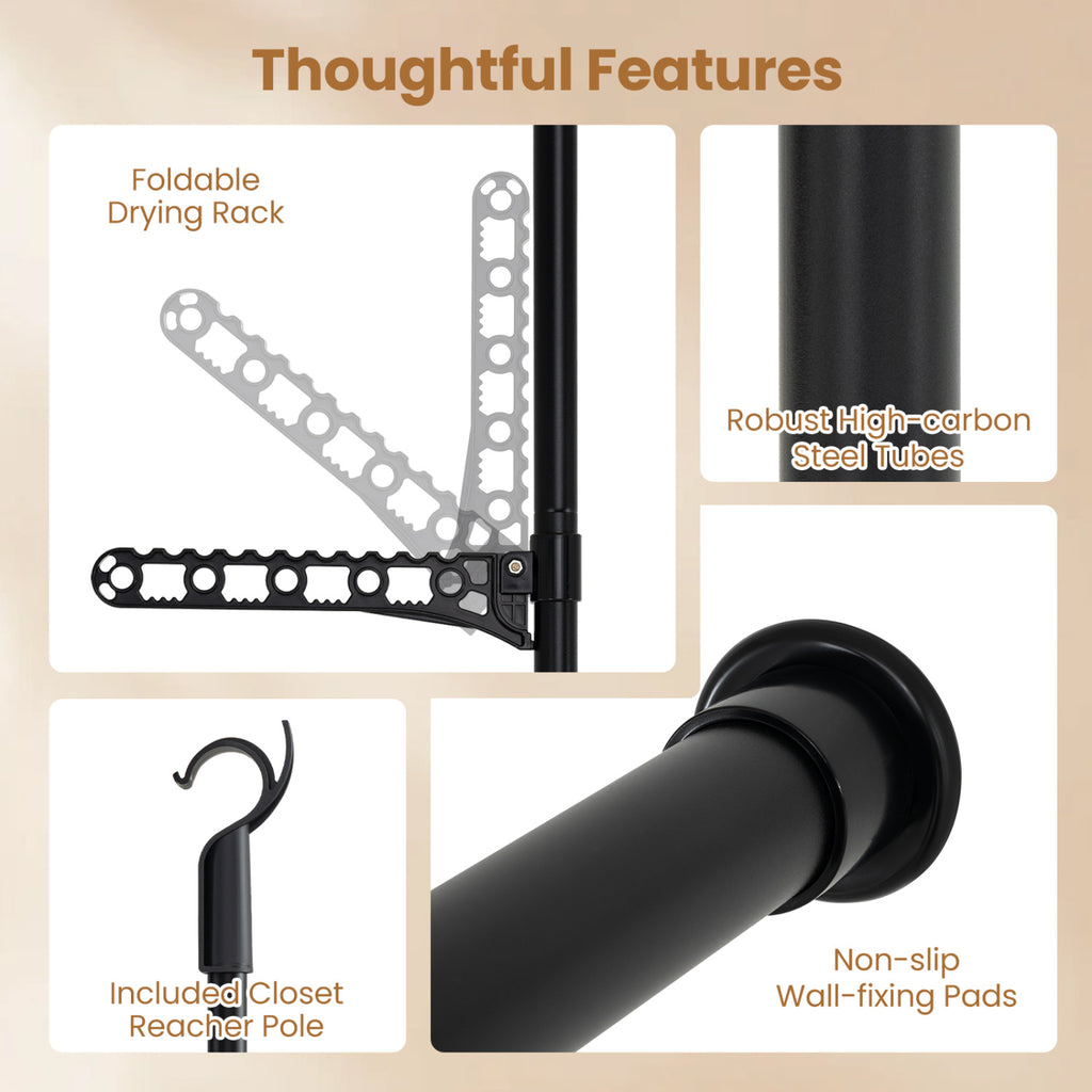 Adjustable Floor to Ceiling Clothes Rack with 6 Hanging Rods - Black
