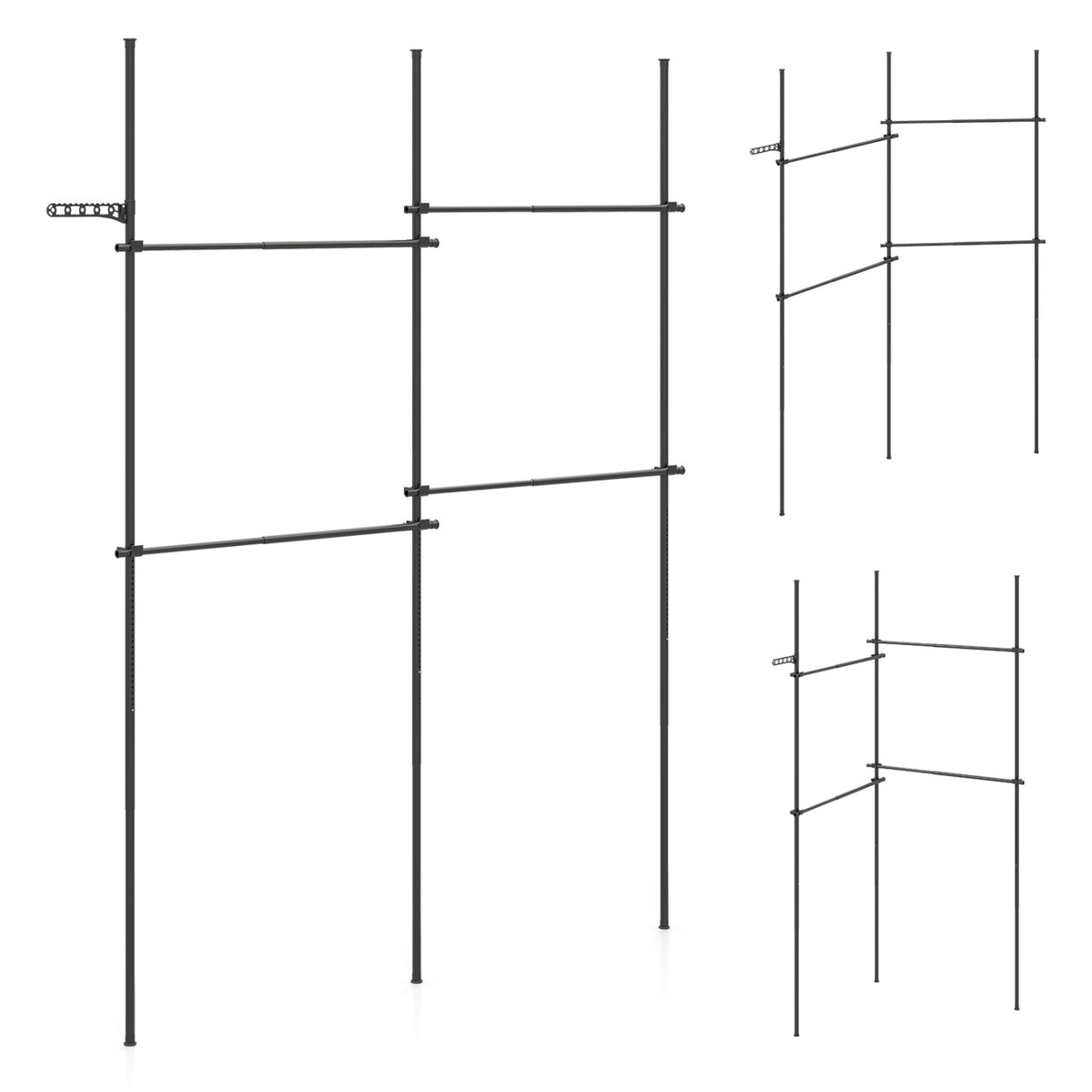 Adjustable Floor to Ceiling Clothes Rack - 4 Hanging Rods, Black