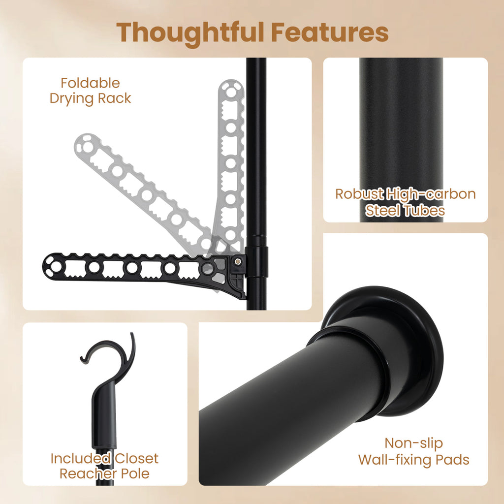 Adjustable Floor to Ceiling Clothes Rack - 4 Hanging Rods, Black