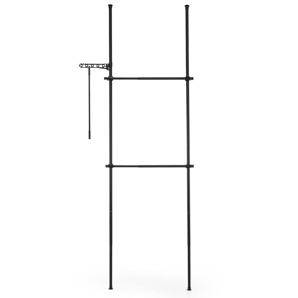 Adjustable Floor to Ceiling Clothes Rack with 2 Hanging Rods - Black