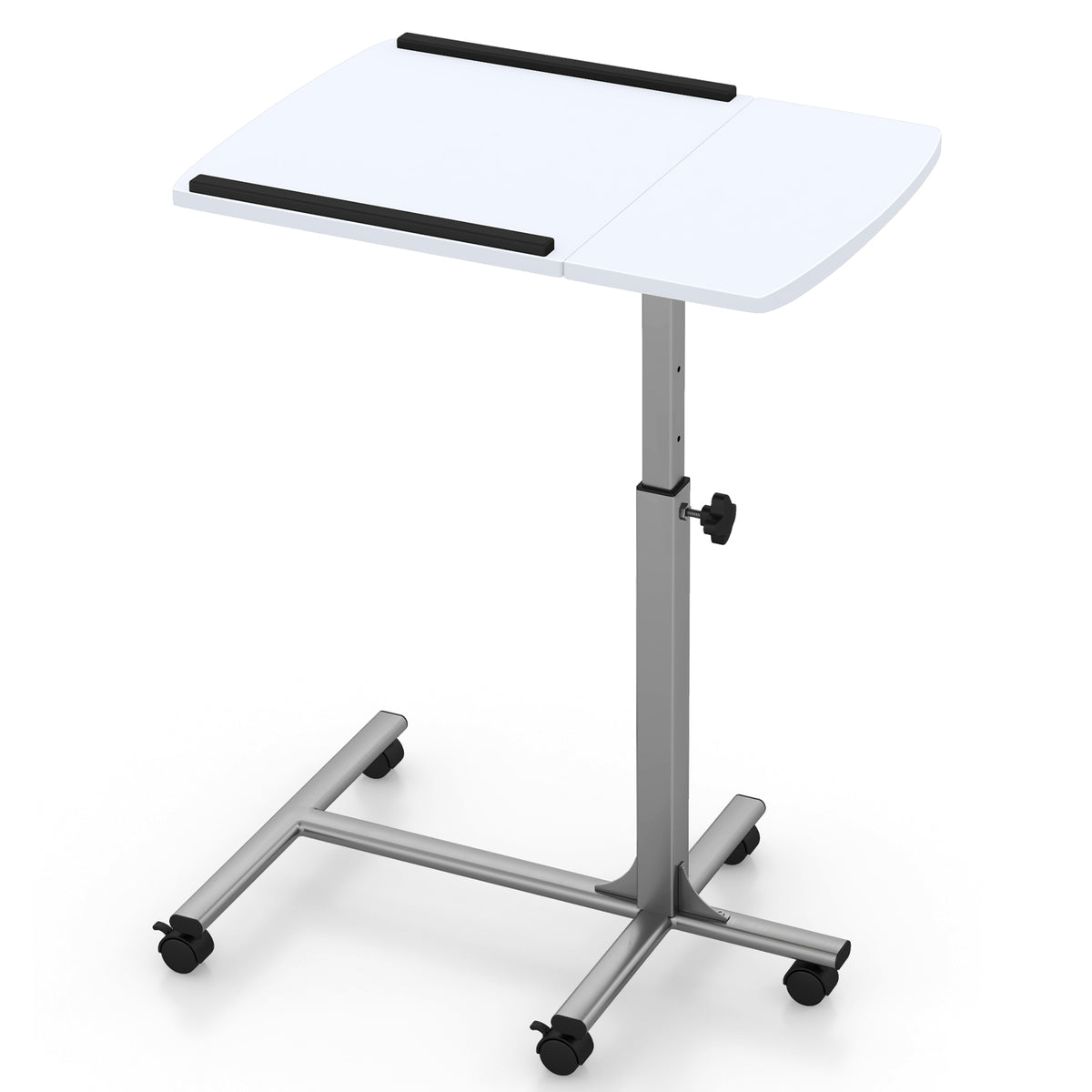 Adjustable Laptop Table with Rolling Wheels - White