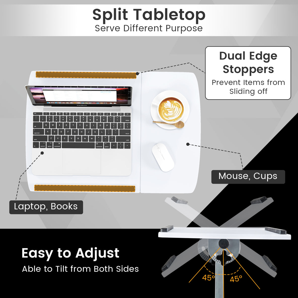 Adjustable Laptop Table with Rolling Wheels - White