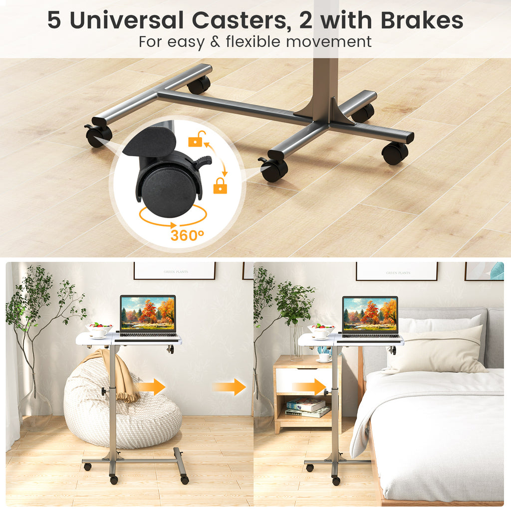 Adjustable Laptop Table with Rolling Wheels - White