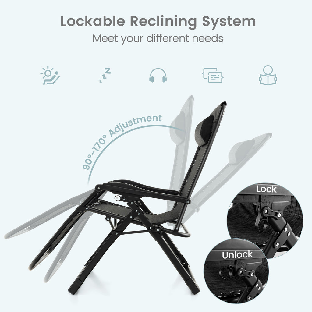 Adjustable Metal Zero Gravity Lounge Chair with Removable Cushion and