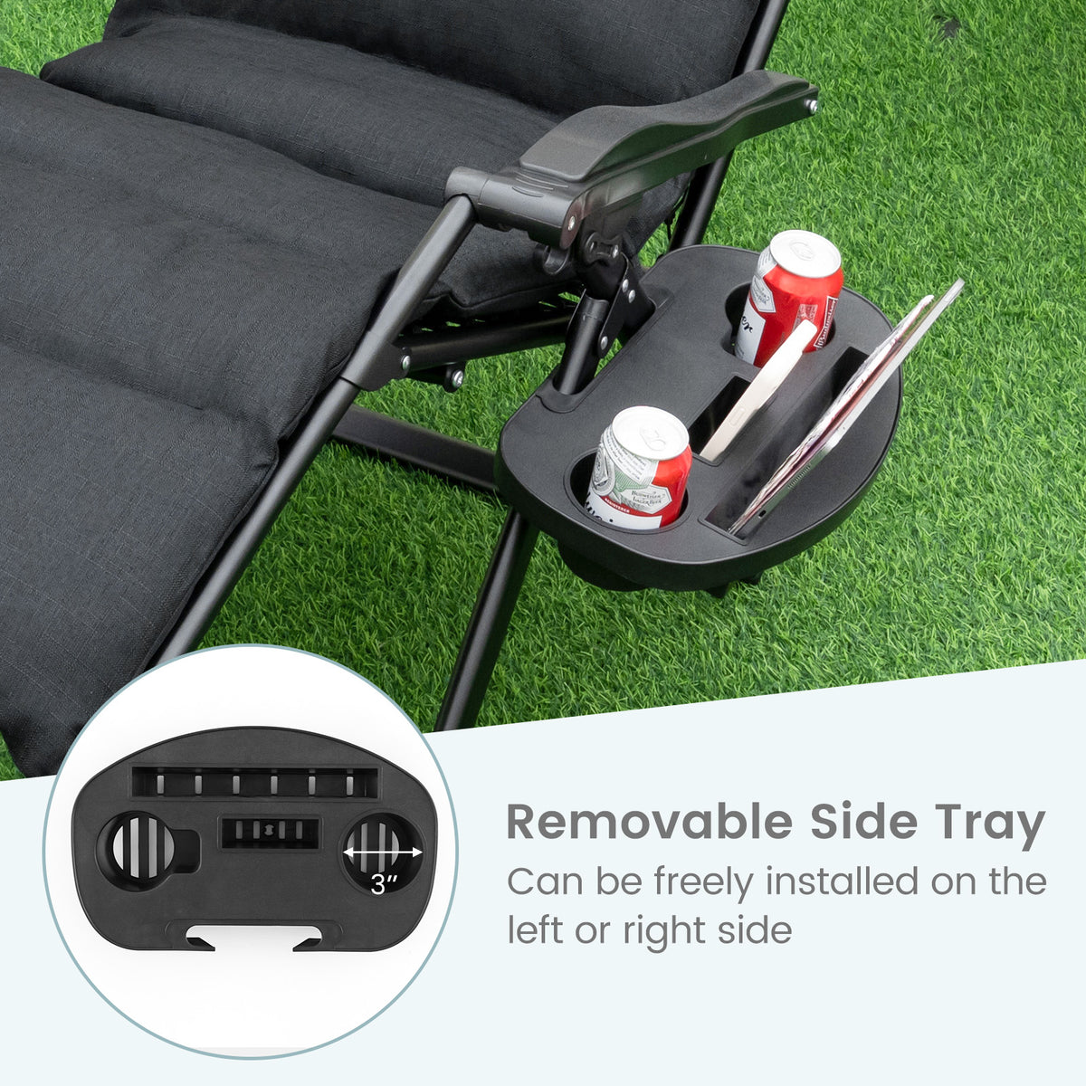 Adjustable Metal Zero Gravity Lounge Chair with Removable Cushion and