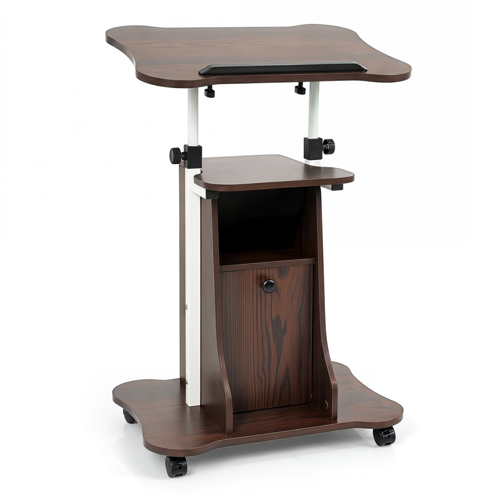 Adjustable Mobile Standing Desk Cart with Tilt Desktop and Cabinet