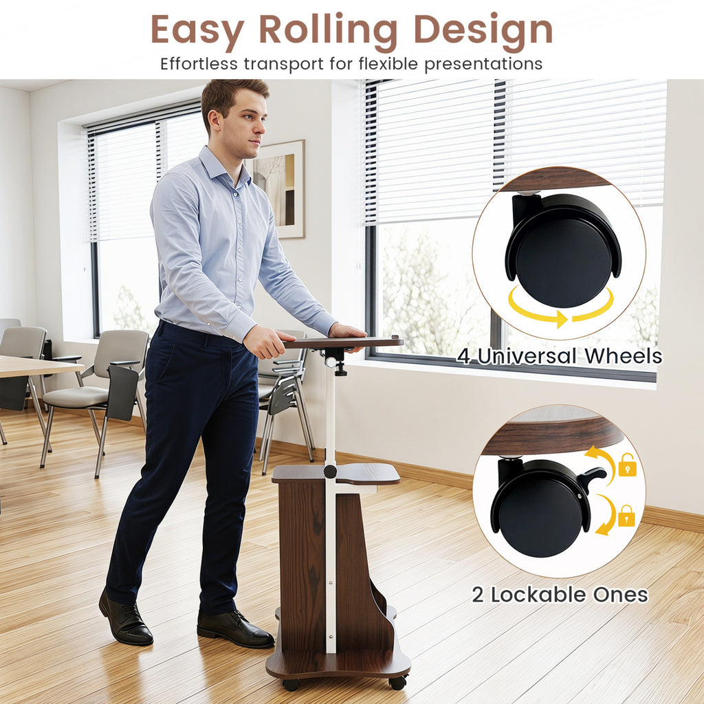 Adjustable Mobile Standing Desk Cart with Tilt Desktop and Cabinet