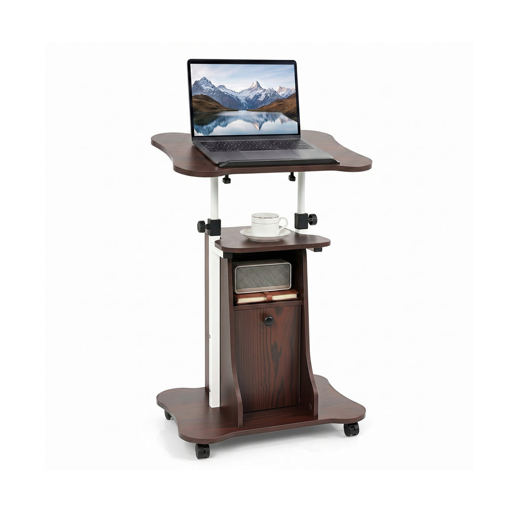Height Adjustable Mobile Laptop Cart with Tilting Desktop, Black - Open