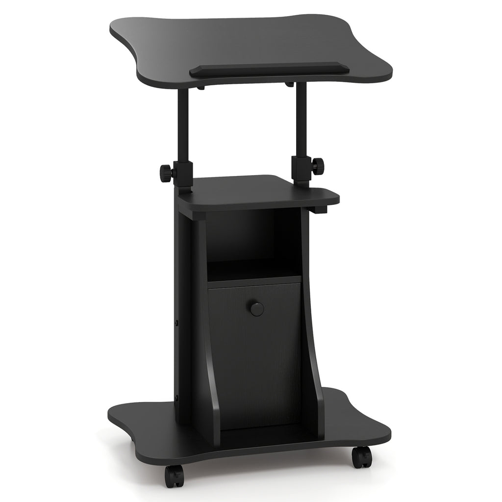 Adjustable Mobile Standing Desk Cart with Tilt Desktop and Cabinet