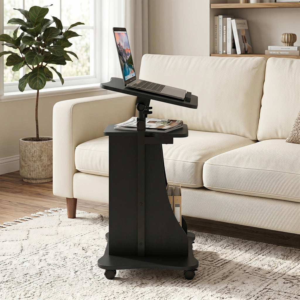 Adjustable Mobile Standing Desk Cart with Tilt Desktop and Cabinet