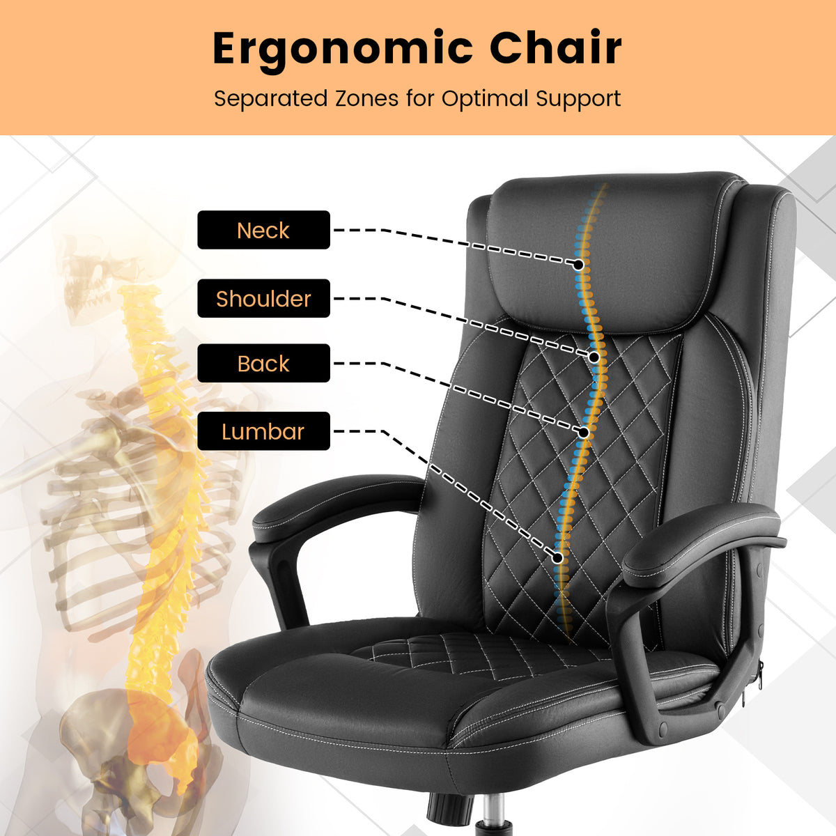 Ergonomic High Back Executive Chair with Thick Headrest Cushion