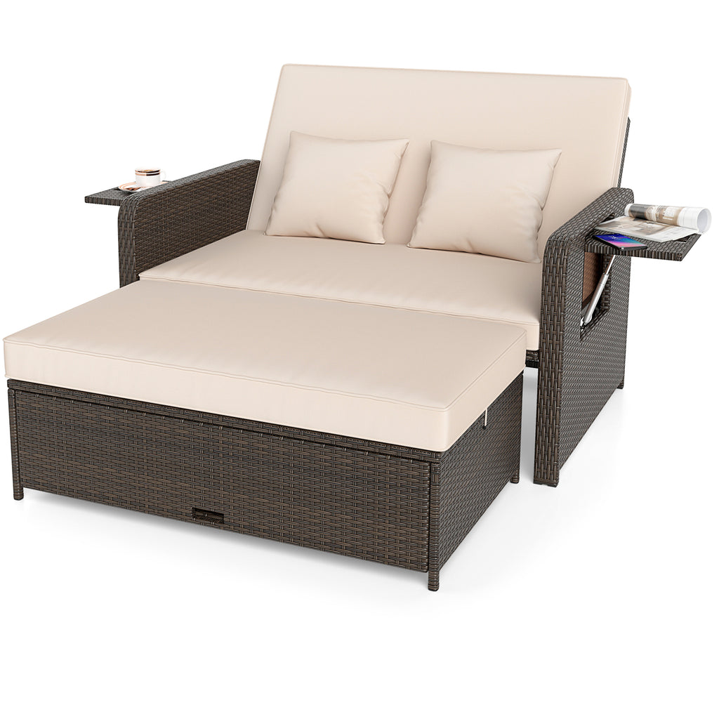Outdoor Daybed Loveseat Set with Storage Ottoman – Space-Saving Design