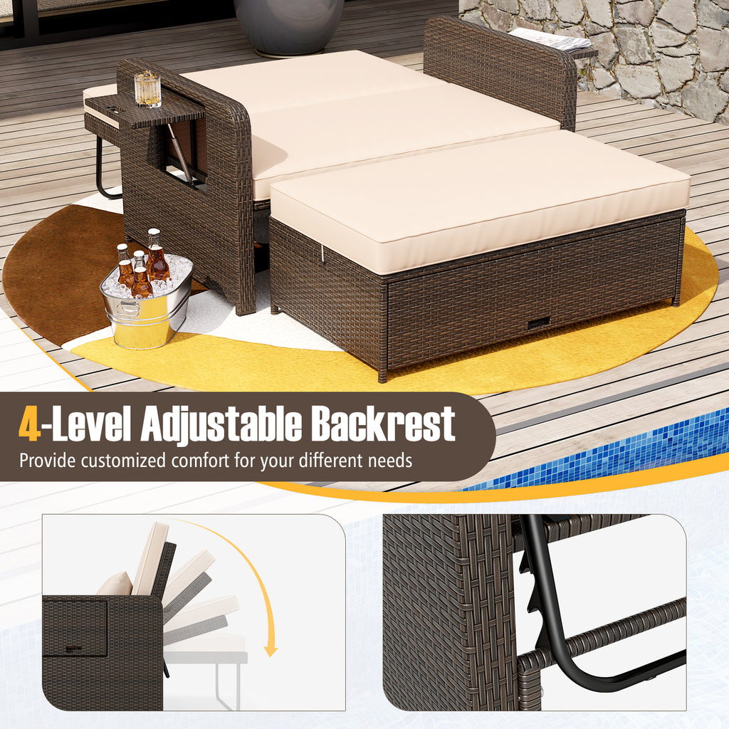 Outdoor Daybed Loveseat Set with Storage Ottoman – Space-Saving Design