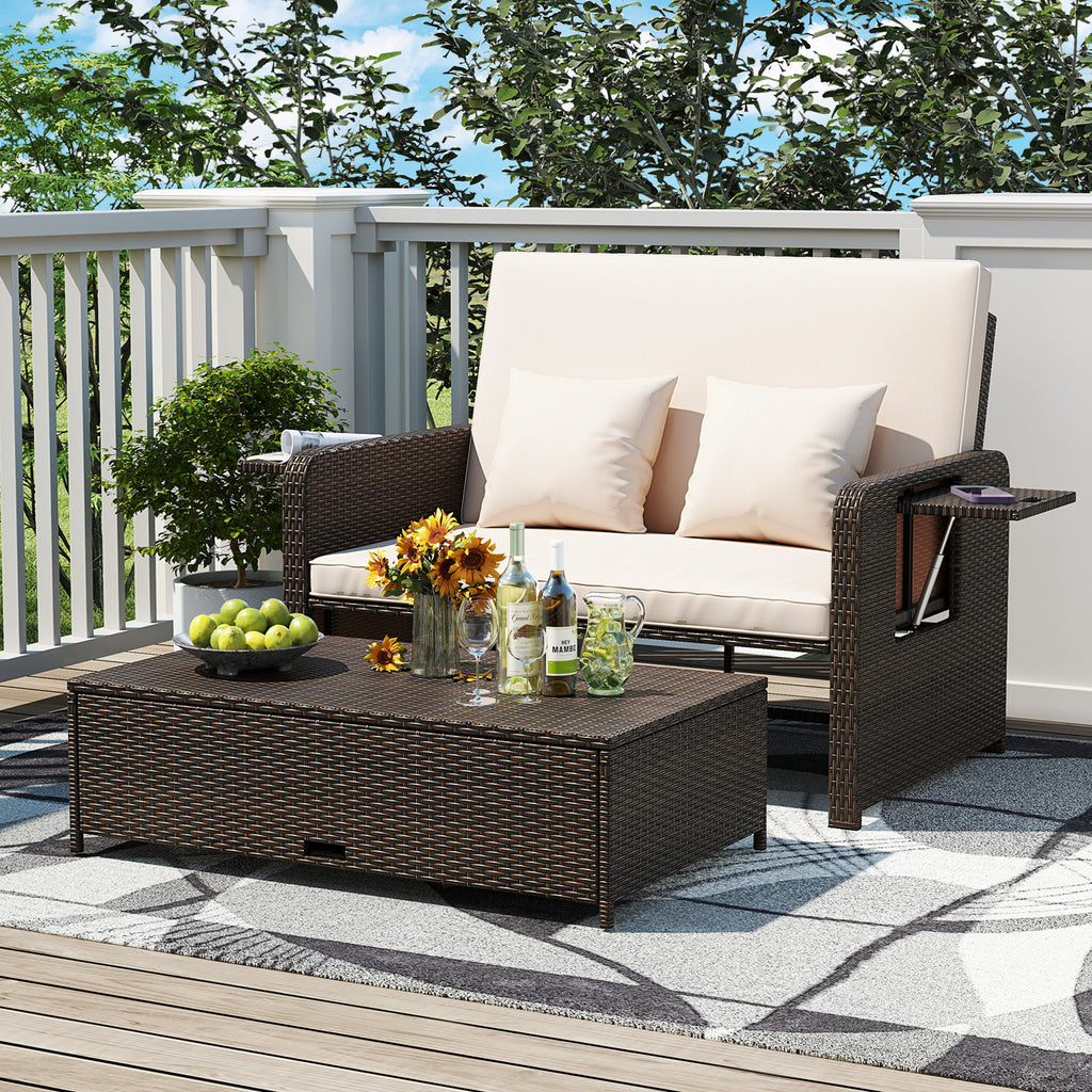 Outdoor Daybed Loveseat Set with Storage Ottoman – Space-Saving Design