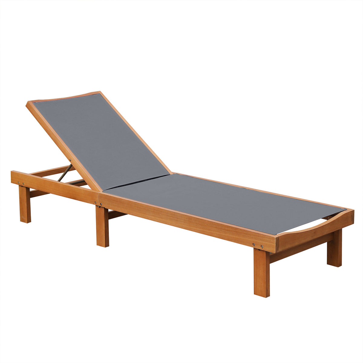 Adjustable Outdoor Wood Chaise Lounge Chair with 5-Postion Backrest