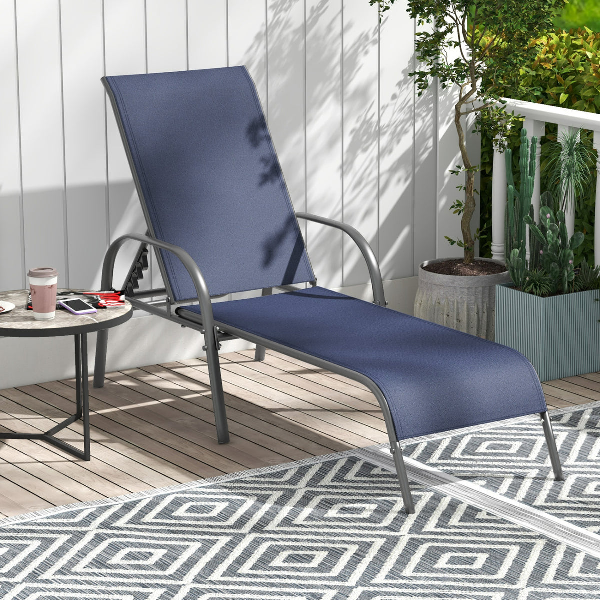 Adjustable Patio Chaise Lounge Chair, Navy - 1 Piece