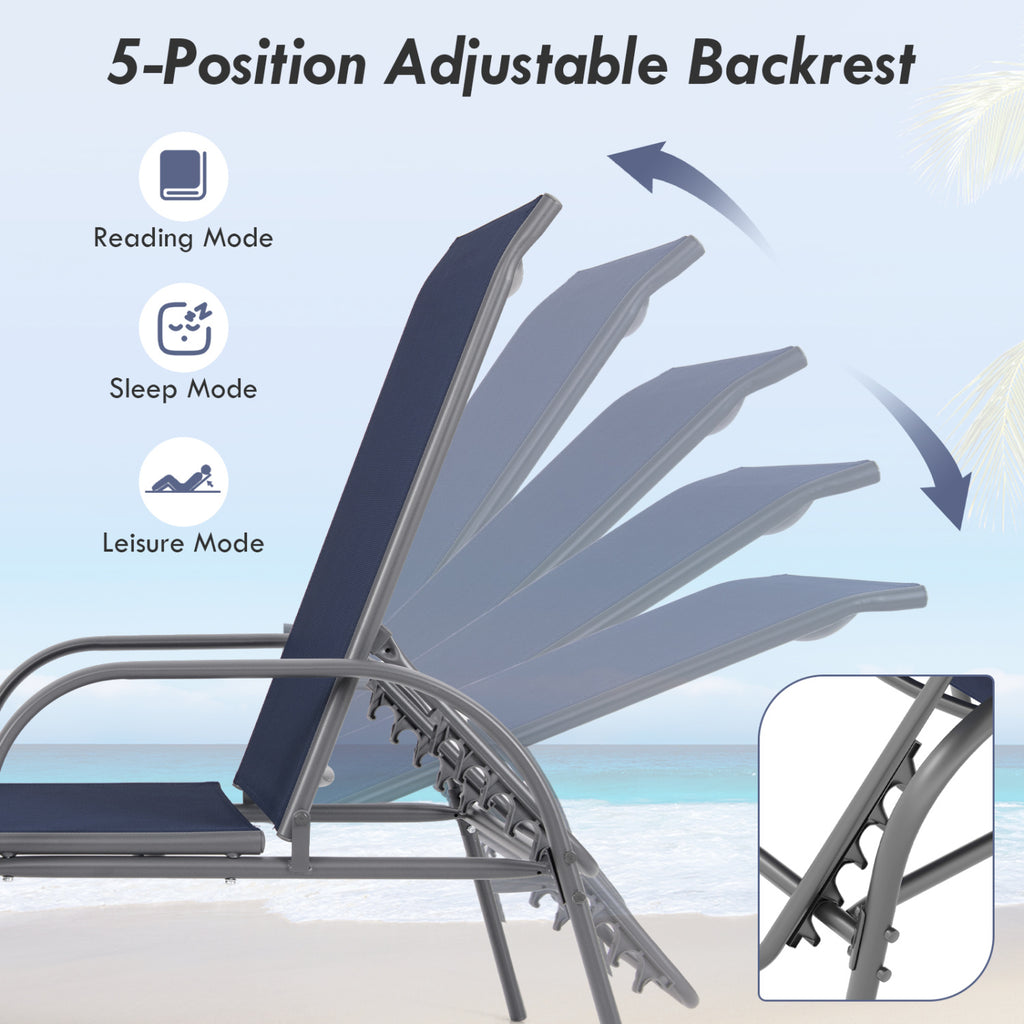 Adjustable Patio Chaise Lounge Chair, Navy - 1 Piece