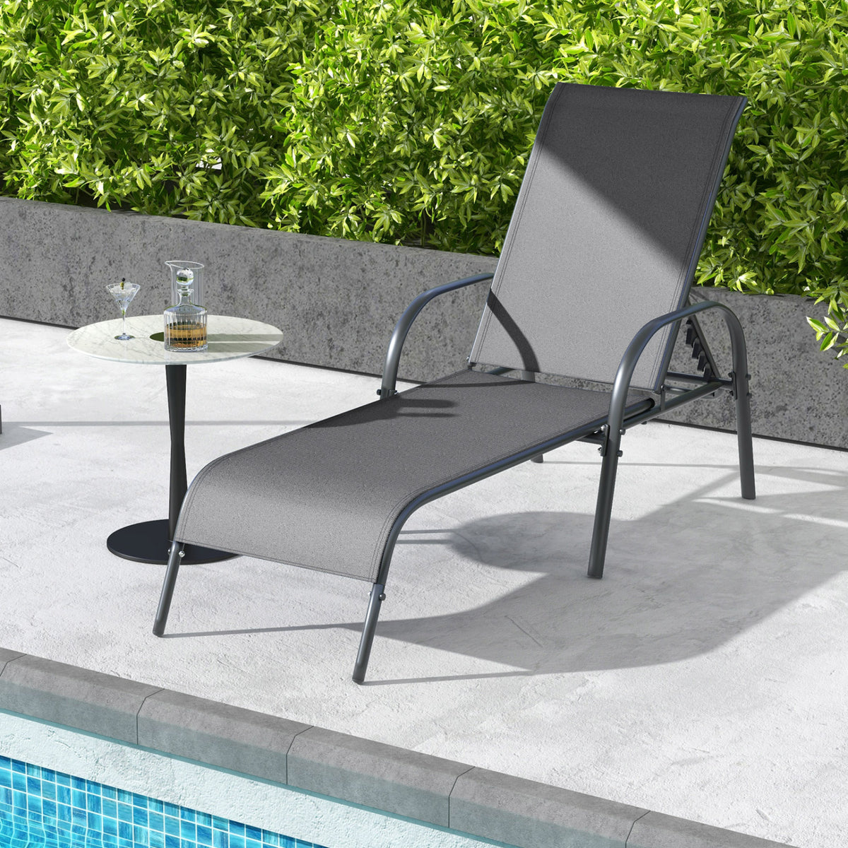 Adjustable Patio Chaise Folding Lounge Chair with Backrest