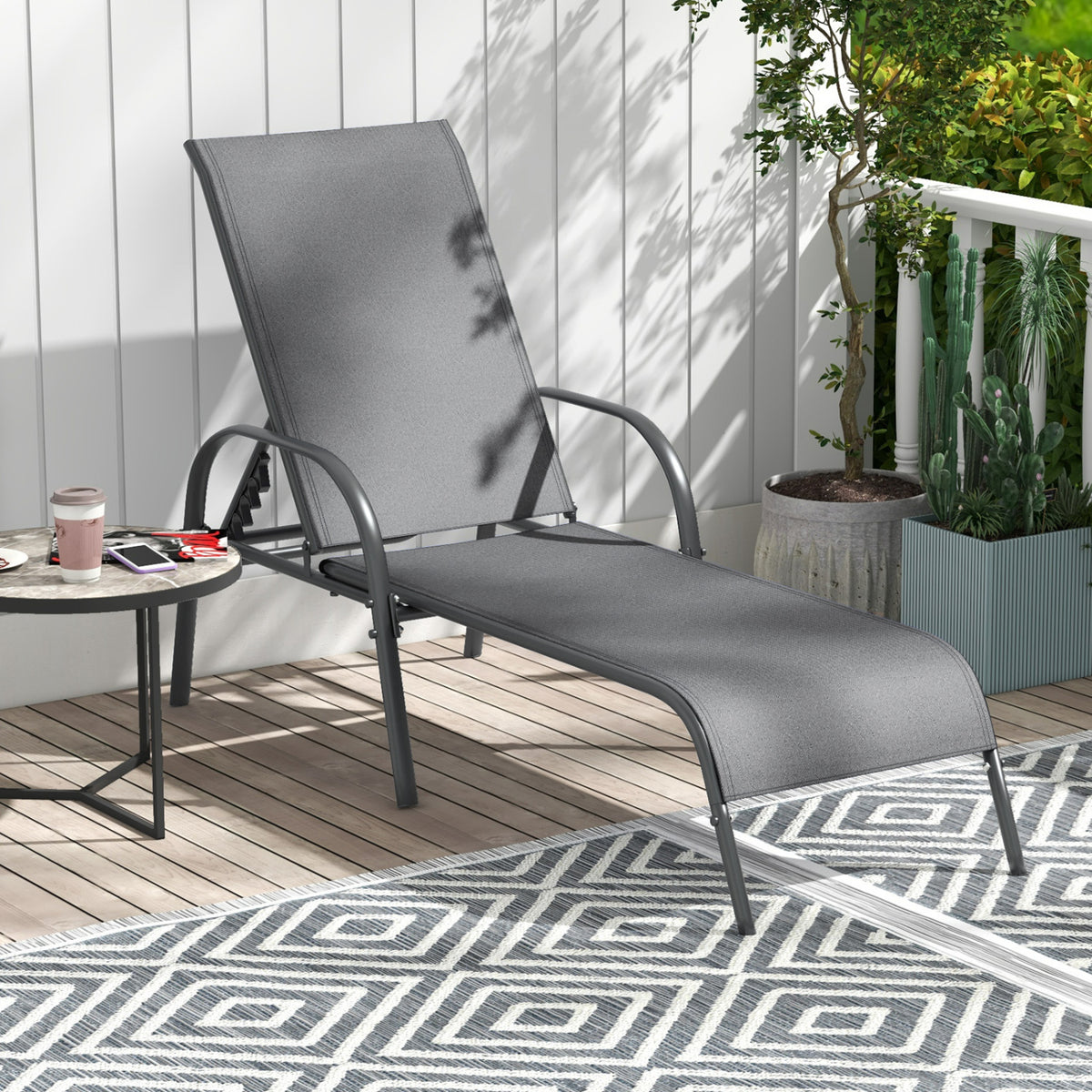 Adjustable Patio Chaise Lounge Chair with Backrest – Dark Gray