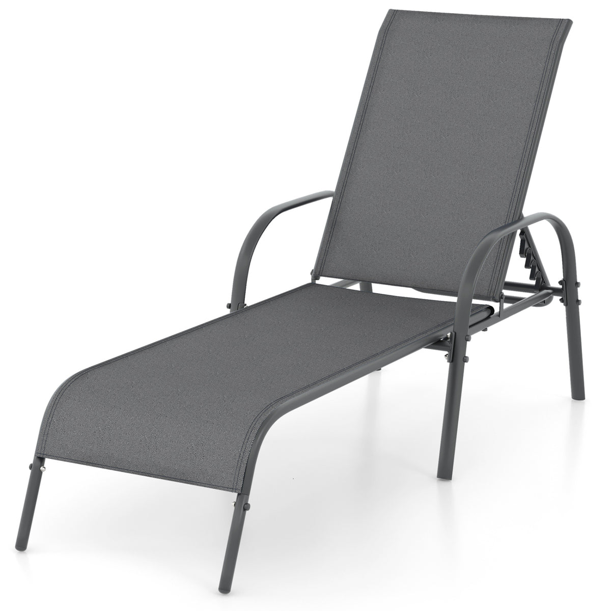 Adjustable Patio Chaise Lounge Chair with Backrest – Dark Gray