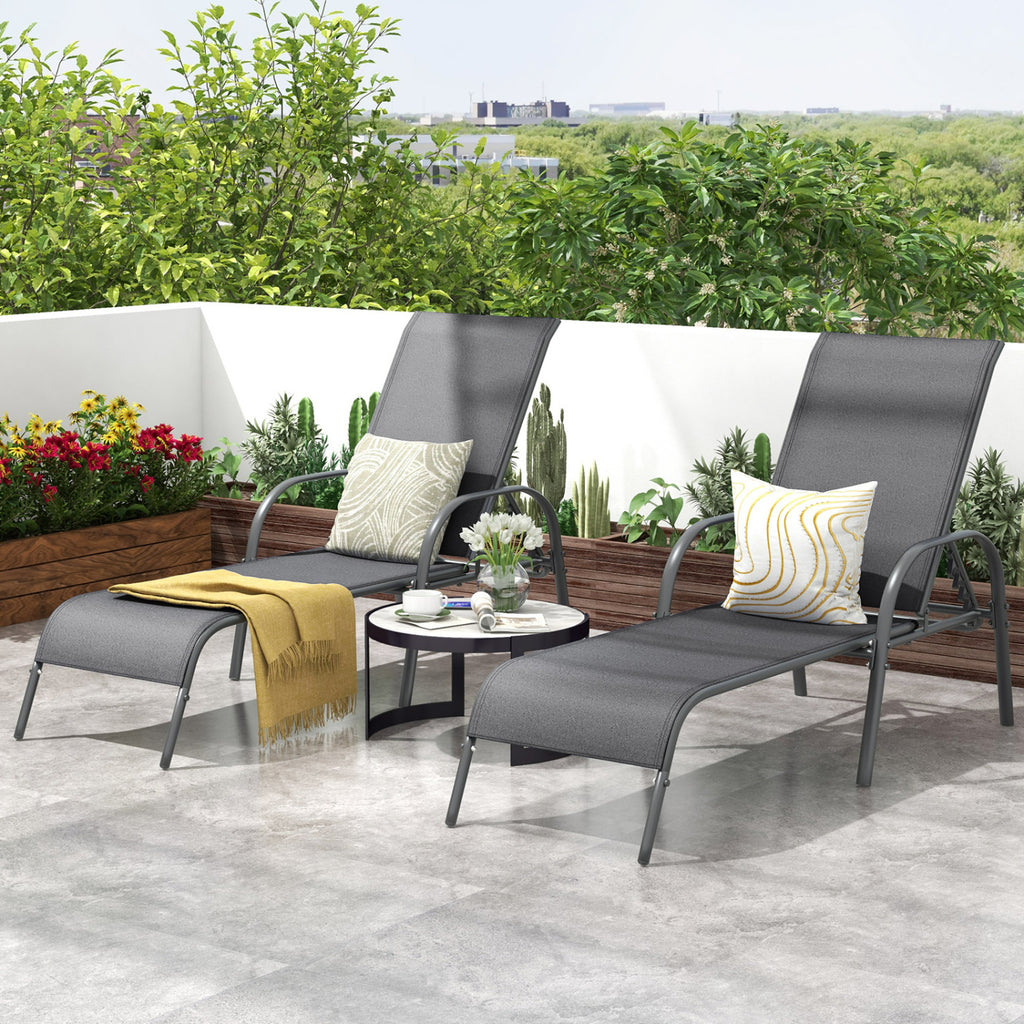 Adjustable Patio Chaise Lounge Chair with Backrest – Dark Gray