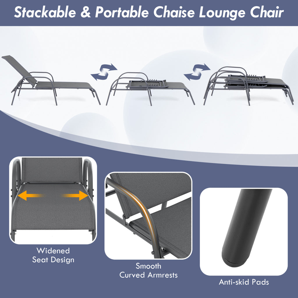 Adjustable Patio Chaise Lounge Chair with Backrest – Dark Gray