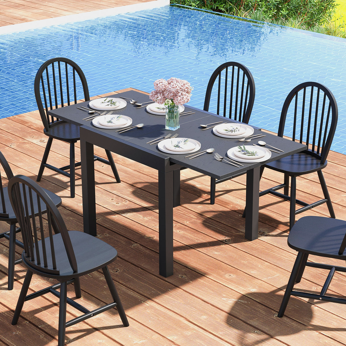 Expandable Patio Dining Table 31.5-63 inches Gray