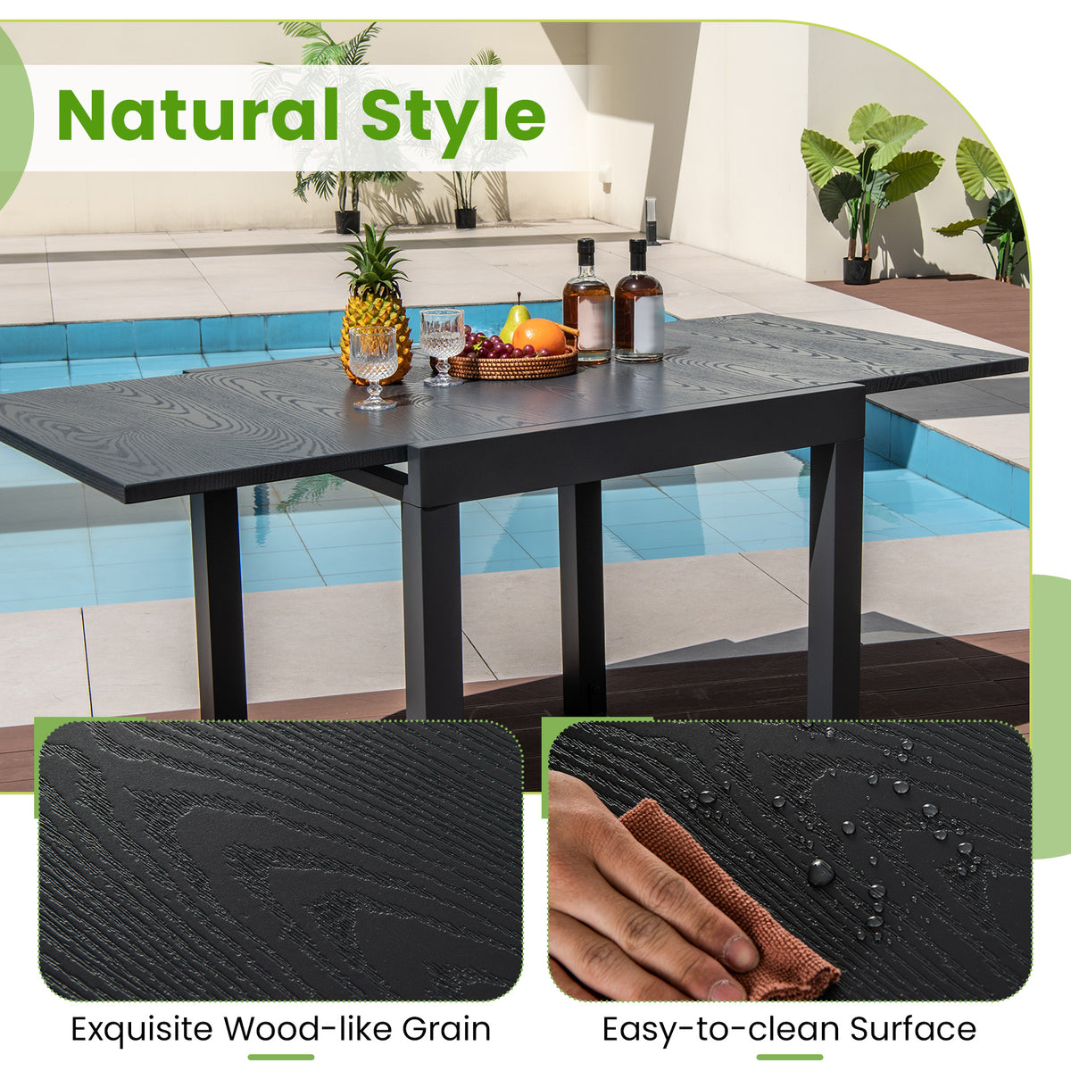 Expandable Patio Dining Table 31.5-63 inches Gray