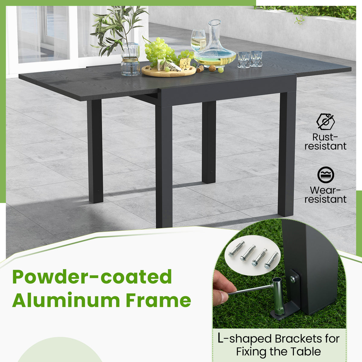 Expandable Patio Dining Table 31.5-63 inches Gray