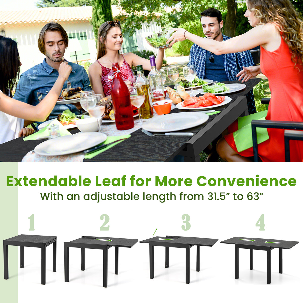 Expandable Patio Dining Table 31.5-63 inches Gray