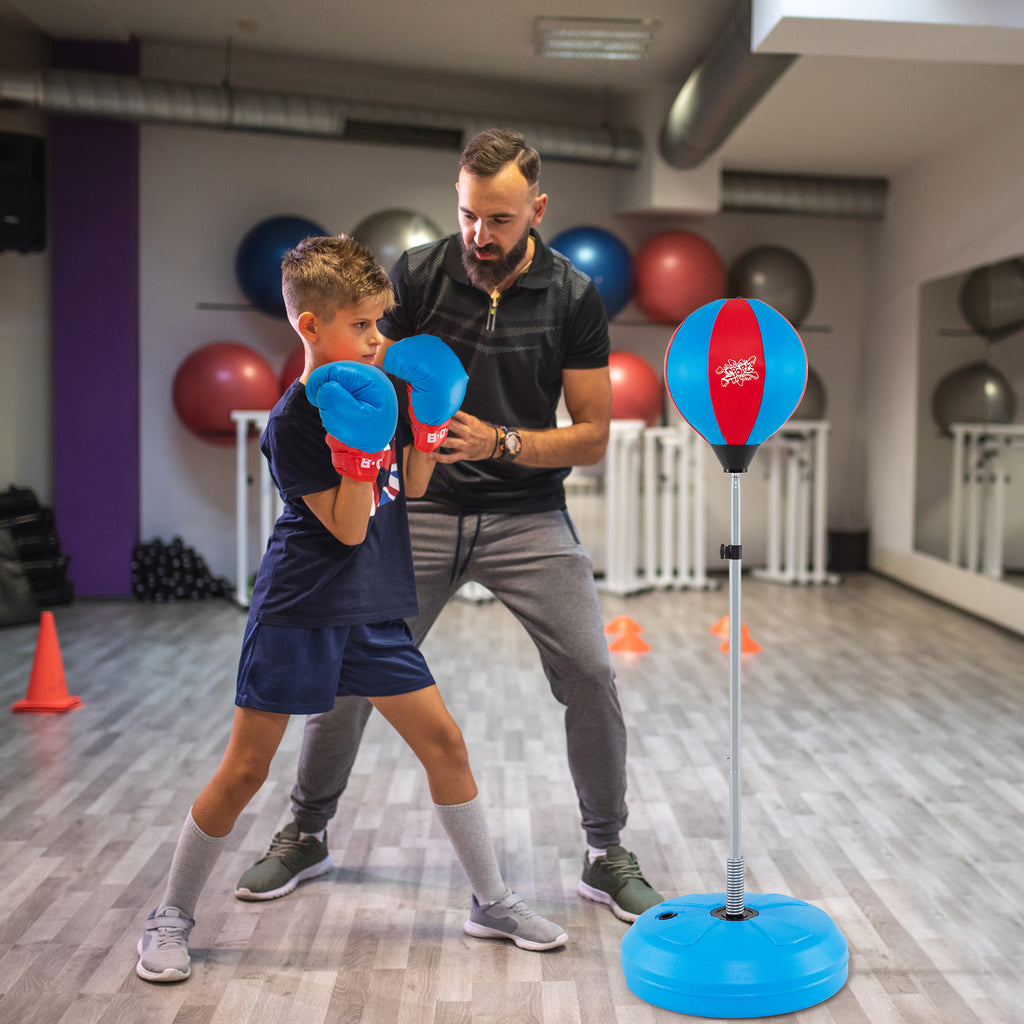 [Kids] 47-60 Inch Adjustable Punching Bag with Stand & Gloves - Blue