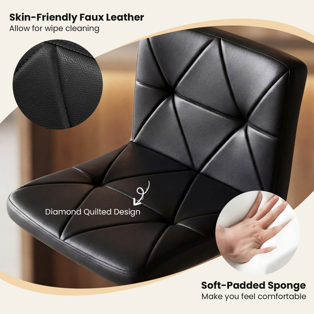 Adjustable Swivel Barstools Set of 2 with Back & Footrest - Black Diamond
