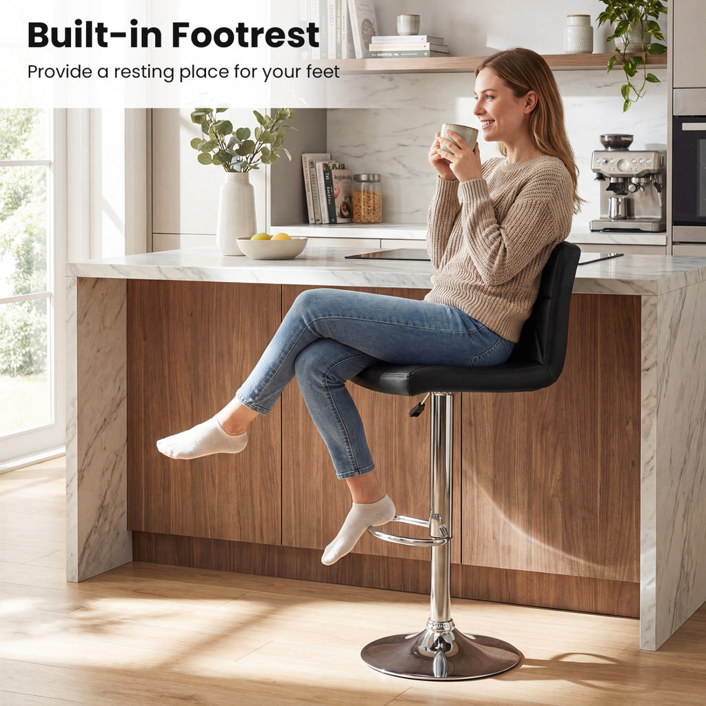 Adjustable Swivel Barstools Set of 2 with Back and Footrest - Diamond Pattern, Black
