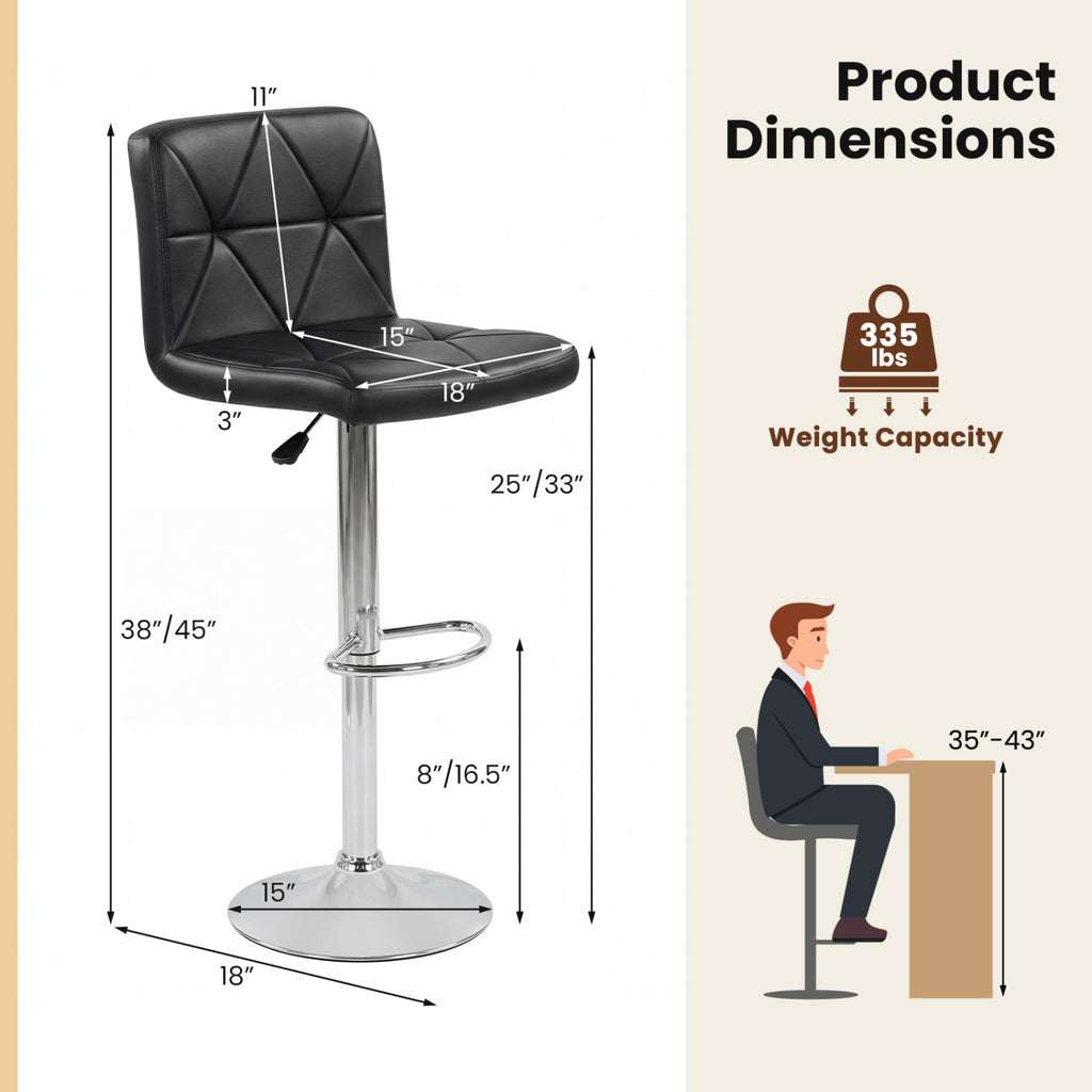 Adjustable Swivel Barstools Set of 2 with Back and Footrest - Diamond Pattern, Black