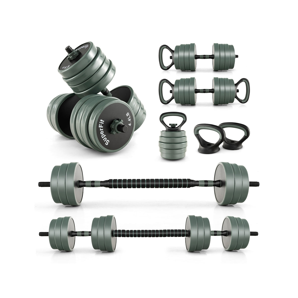 4-in-1 Adjustable Dumbbell Set - Black, Foam Grip, Spinlock Collars, Home Gym