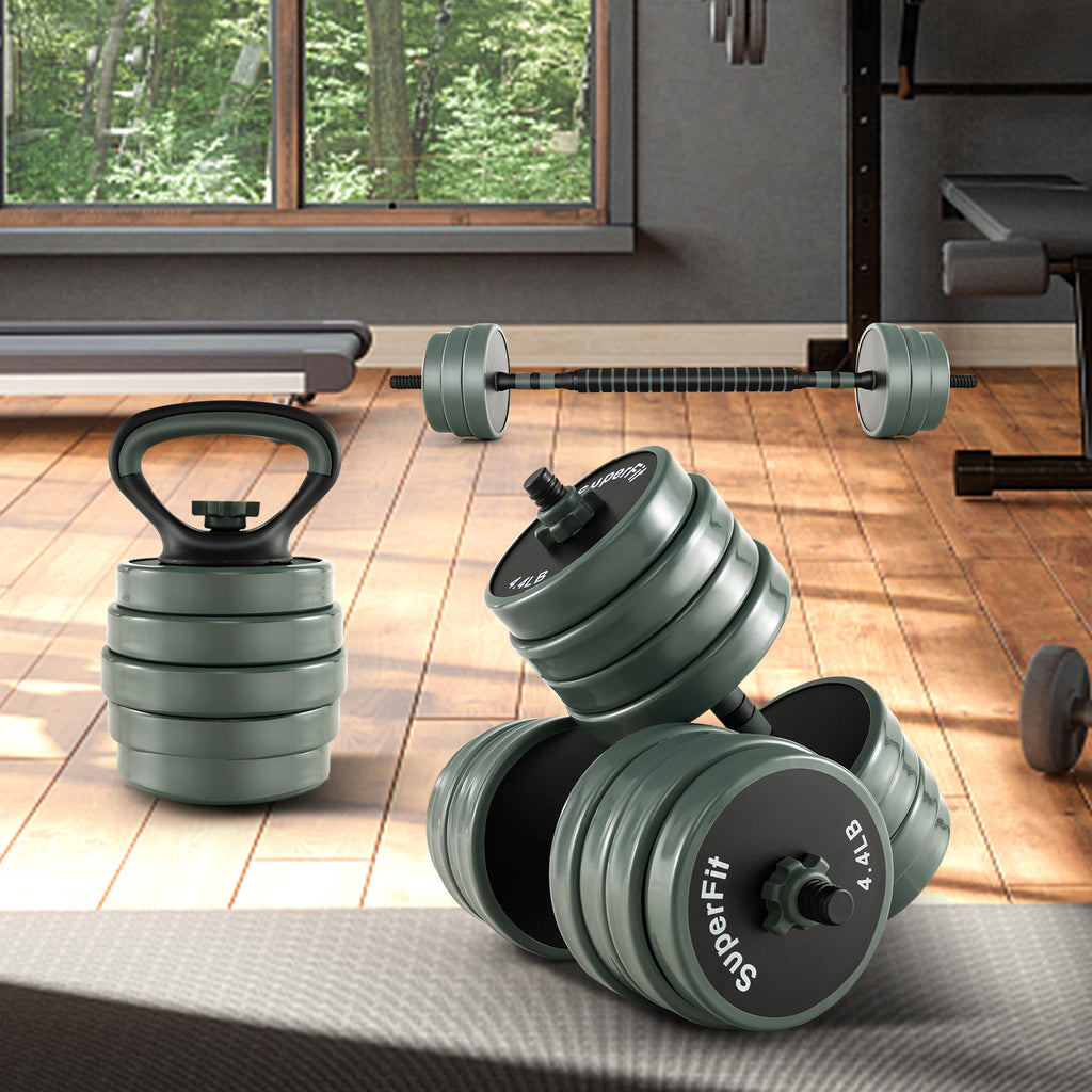 4-in-1 Adjustable Dumbbell Set - Black, Foam Grip, Spinlock Collars, Home Gym