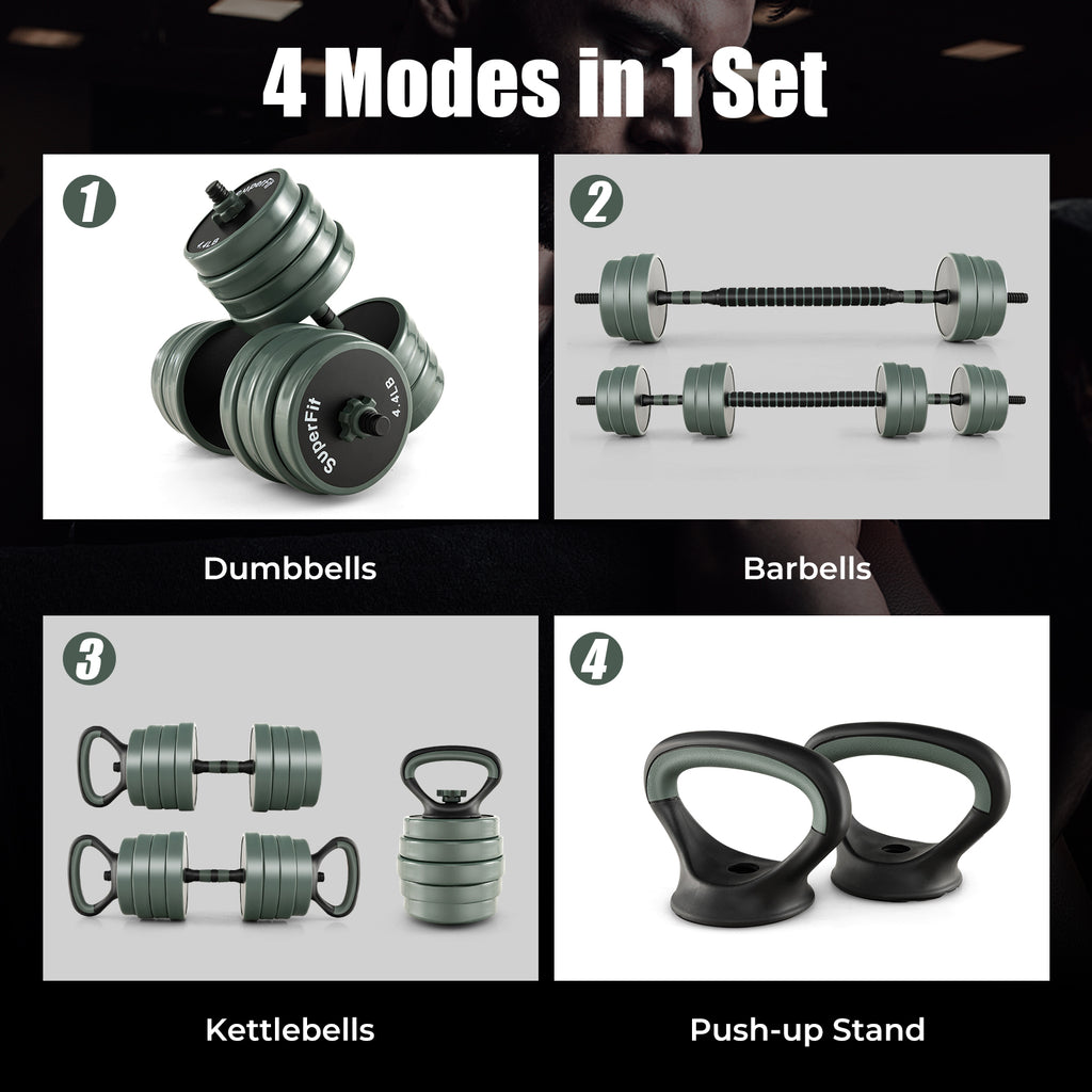 4-in-1 Adjustable Dumbbell Set - Black, Foam Grip, Spinlock Collars, Home Gym