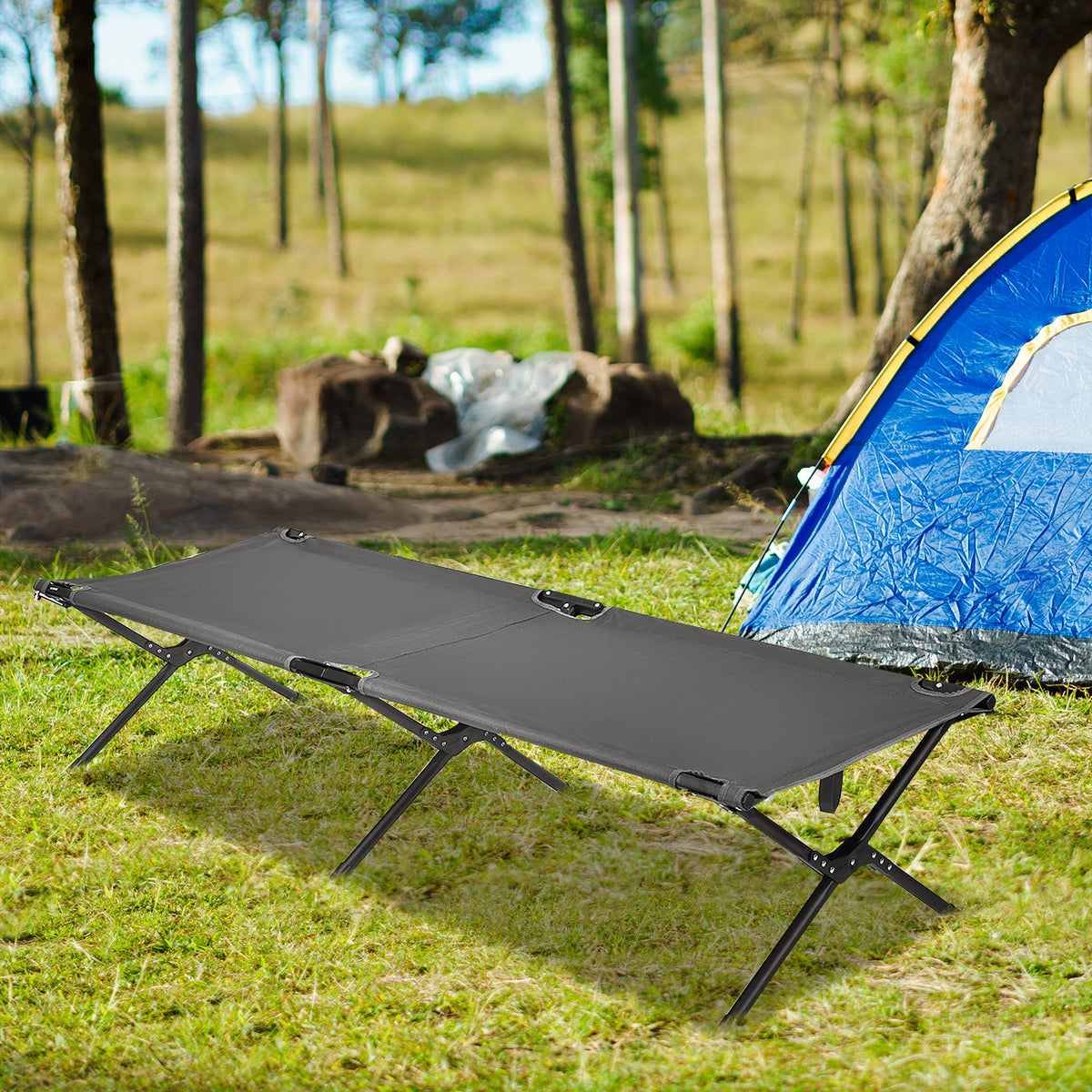 Folding Camping Cot for Adults & Kids, Gray