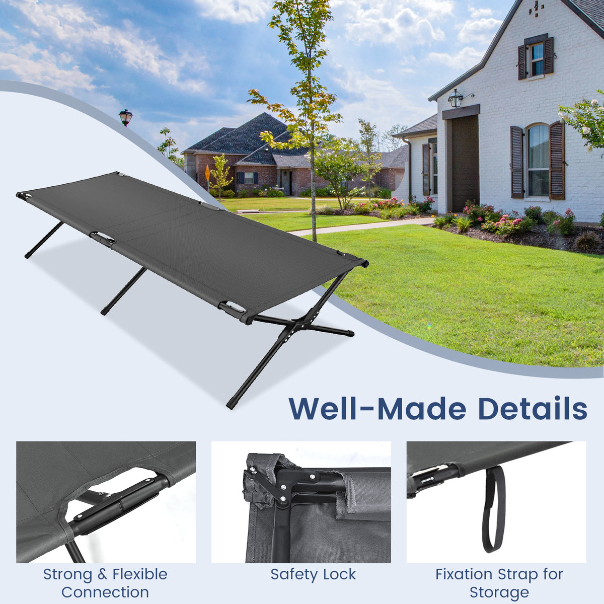Folding Camping Cot for Adults & Kids, Gray