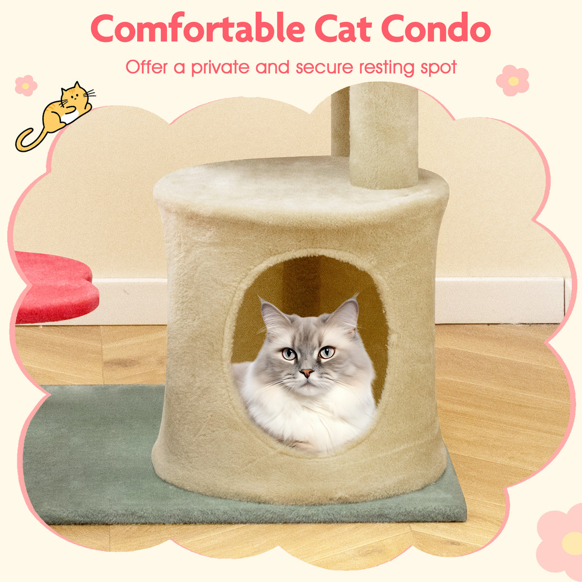 49 Inch Tall Multi-Level Floral Cat Tower with Plush Perch & Sisal Scratching Posts - Multicolor