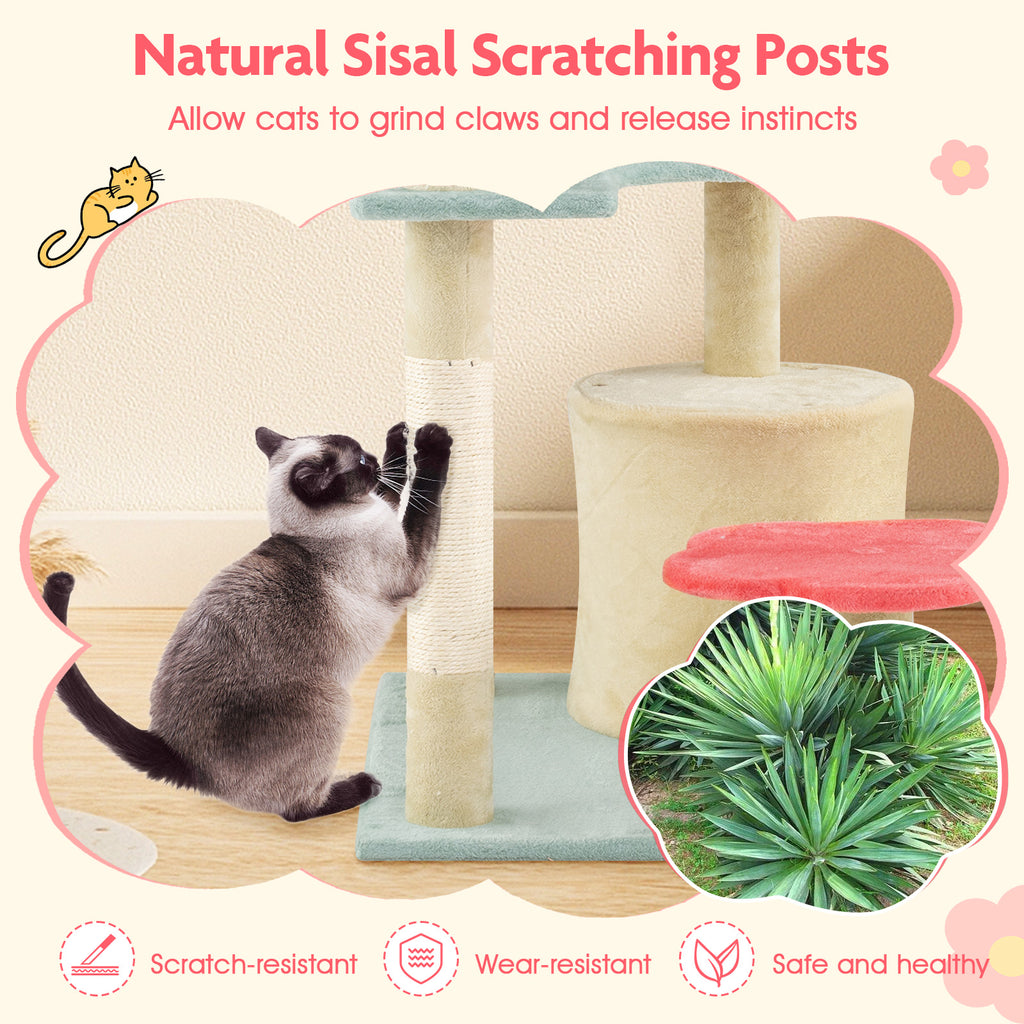 49 Inch Tall Multi-Level Floral Cat Tower with Plush Perch & Sisal Scratching Posts - Multicolor