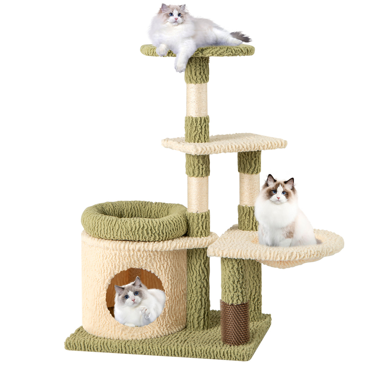 Green 38 Inch Multi-Level Cat Tower with Condo and Bed for Cats - Costway