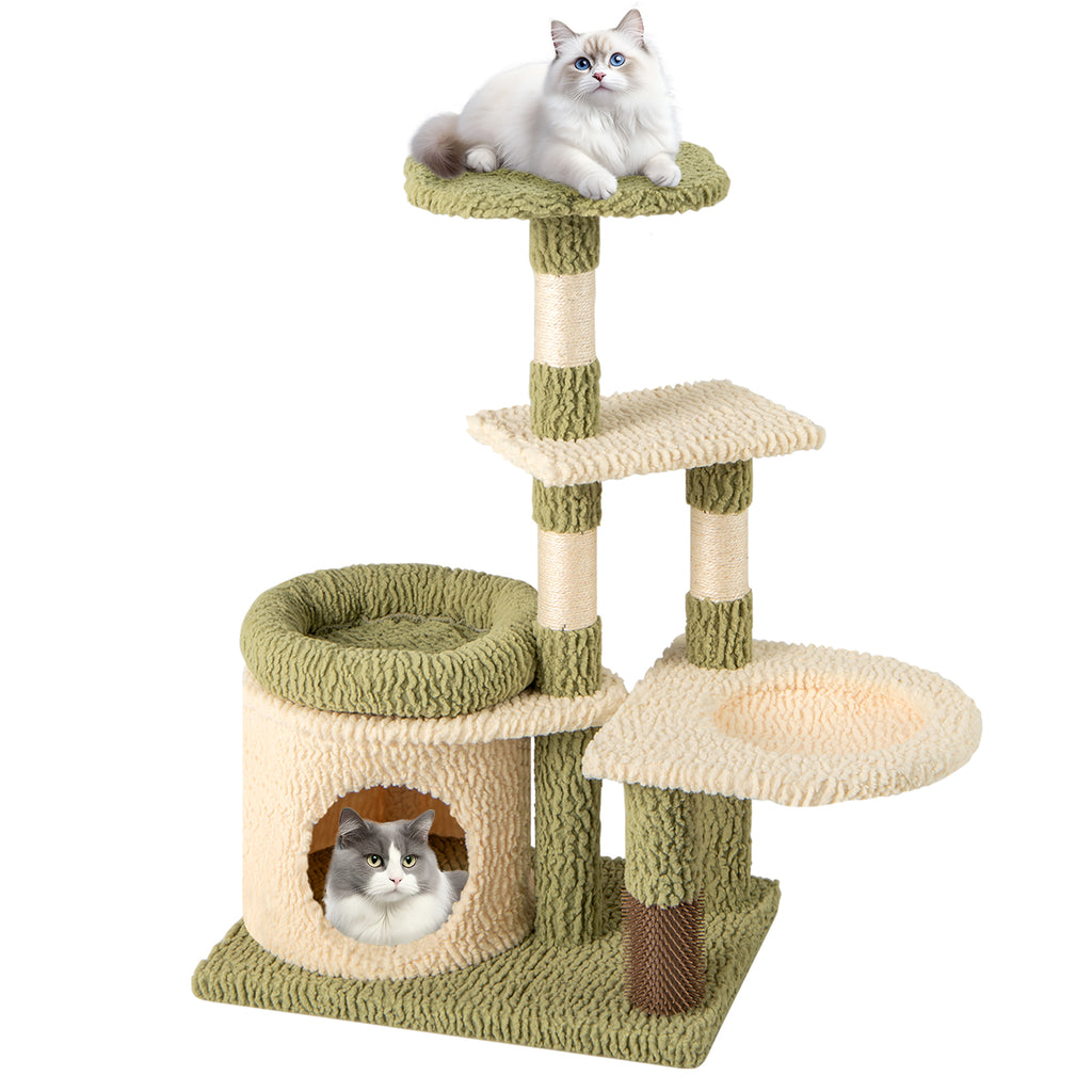 Green 38 Inch Multi-Level Cat Tower with Condo and Bed for Cats - Costway