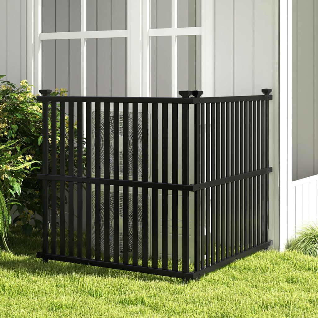 2-Panel Air Conditioner Fence Panel 45x45 Inch Black with Metal Ground Stakes - Outdoor Support