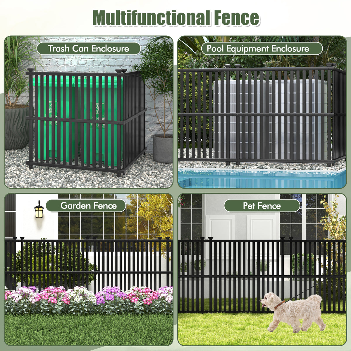 2-Panel Air Conditioner Fence Panel 45x45 Inch Black with Metal Ground Stakes - Outdoor Support