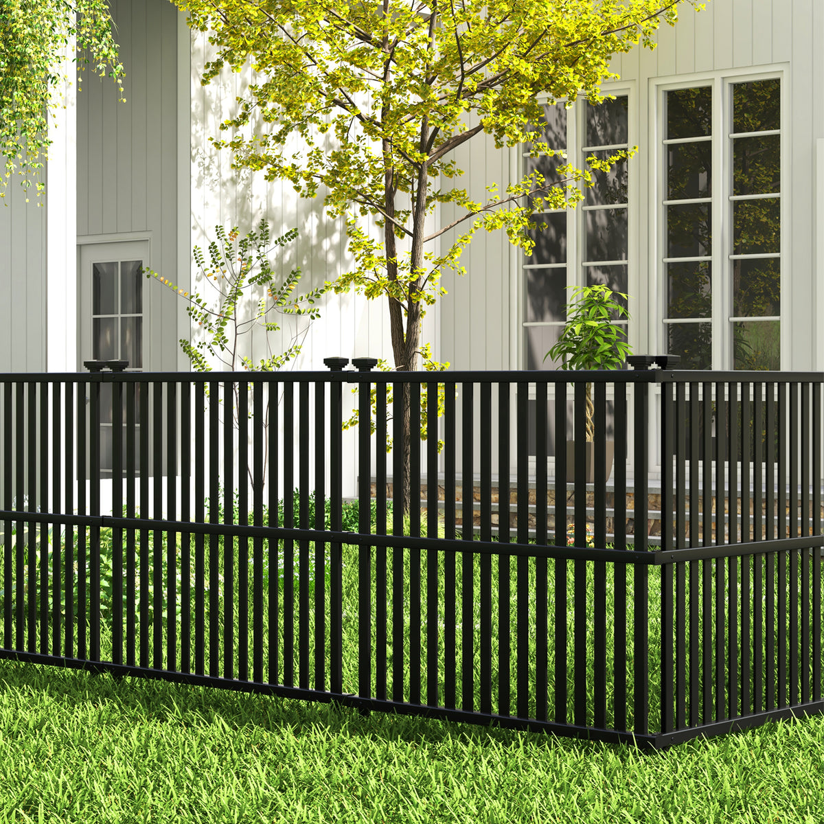 2-Panel Air Conditioner Fence Panel 45x45 Inch Black with Metal Ground Stakes - Outdoor Support