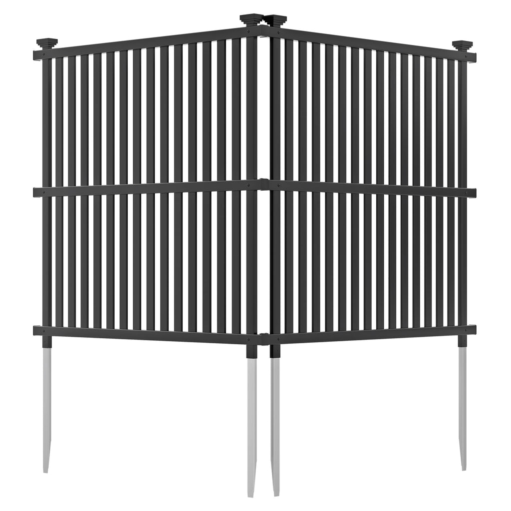 2-Panel Air Conditioner Fence Panel 45x45 Inch Black with Metal Ground Stakes - Outdoor Support